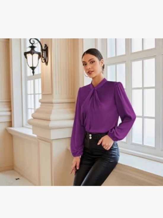 Grace Karen Tops - GRACE KARIN Long Sleeve Satin Blouse Top with V-Neck and Left Bow Sz L